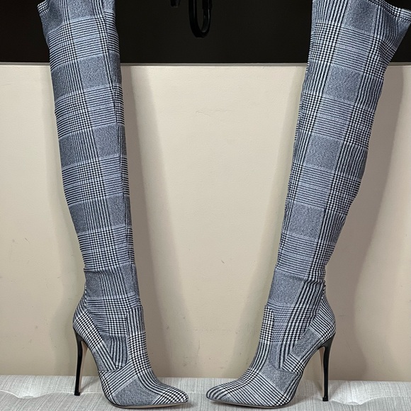 Shoes - Beth Multi Plaid Pull on Stretch Tall Boots